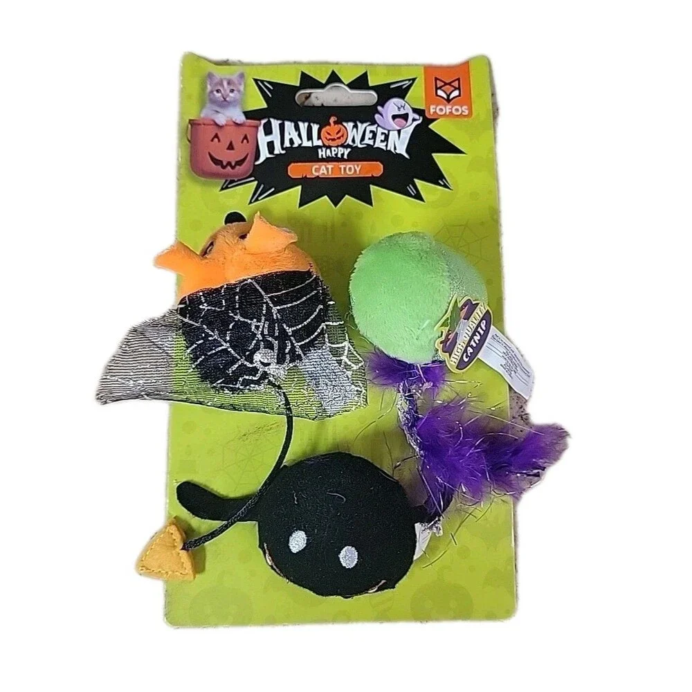 Fofos 3 Plush Cat Toys - Halloween Happy Cat Toys Bat Spider Ball